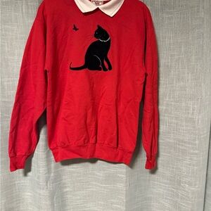 Charming Red Cat Sweater with Black Feline Motif